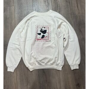 Vintage 1984 mens XL zoo panda skiing white crewneck